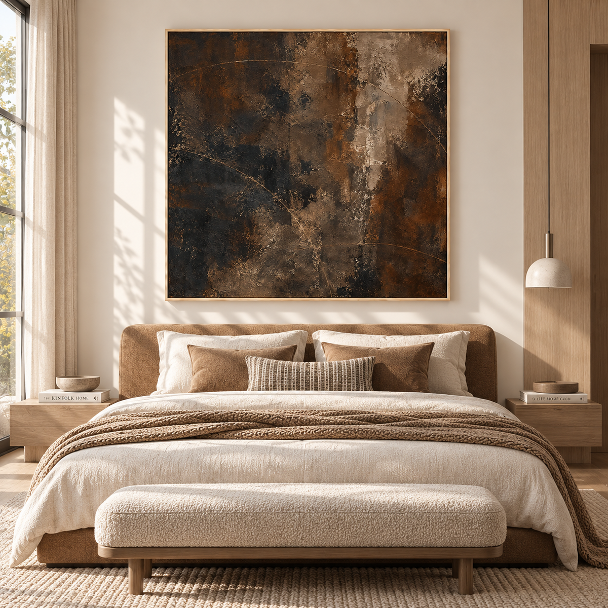 "Timeless Orbit" – Wabi-Sabi Dark Earth Tone Minimalist Acrylic Painting