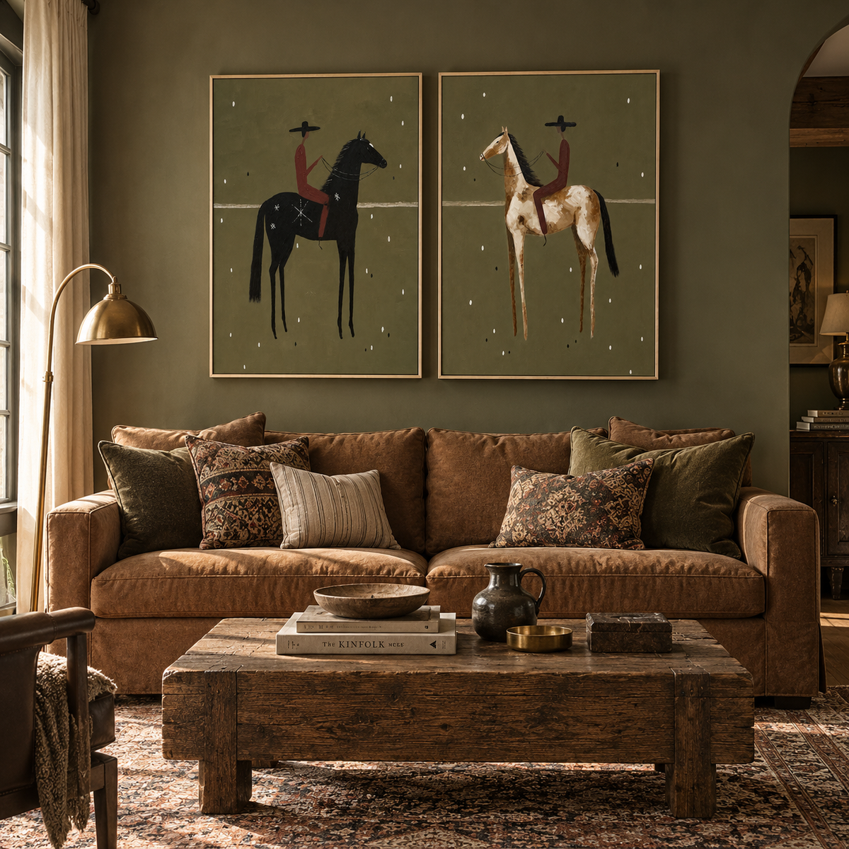"Twilight Riders of the Frontier" – Western Desert Diptych Oil Painting Set