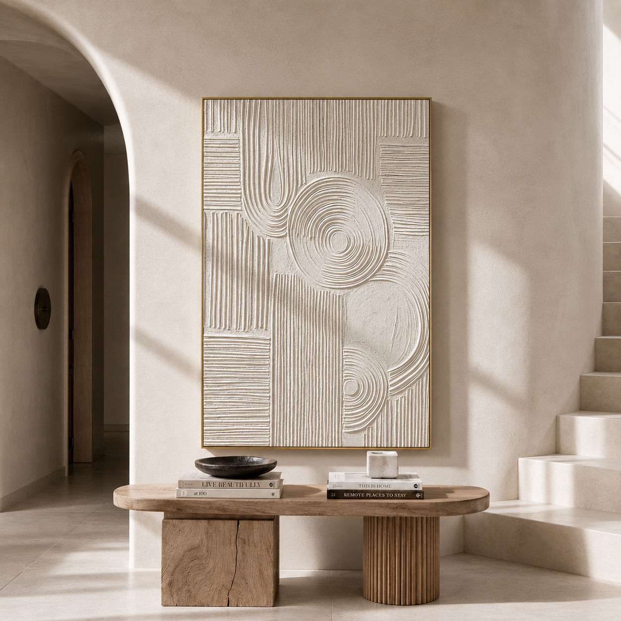 "Quiet Rhythm" – Wabi Sabi White Geometric Textured Painting