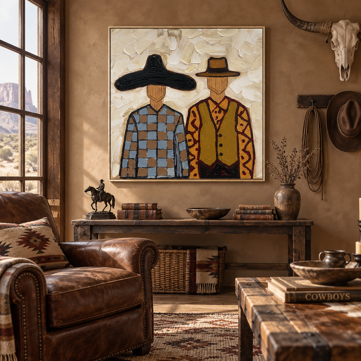 “Ranchside Brothers” – Vintage Western Cowboy Textured Oil Painting