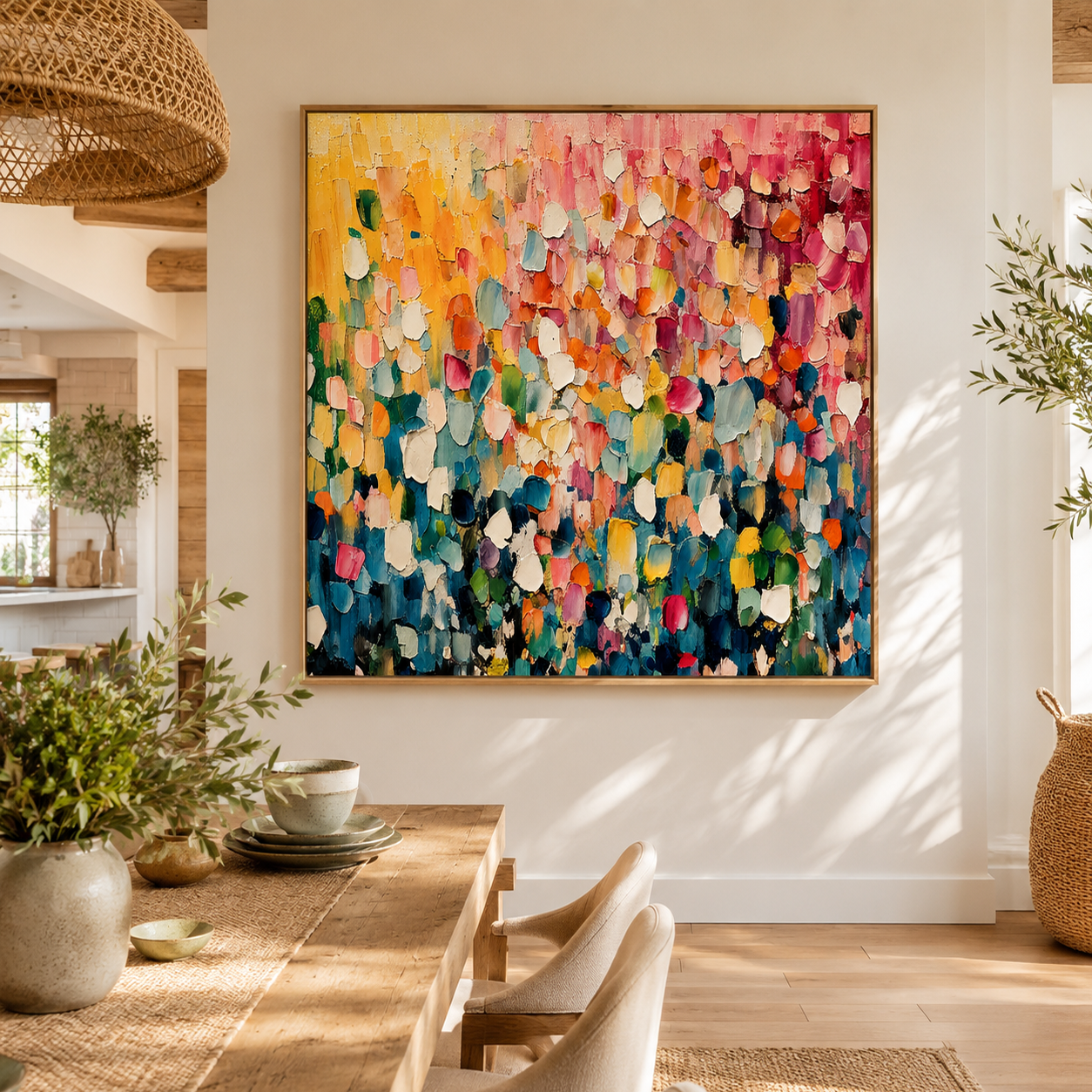 "Blooming Celebration" – Colorful Floral Abstract Textured Painting
