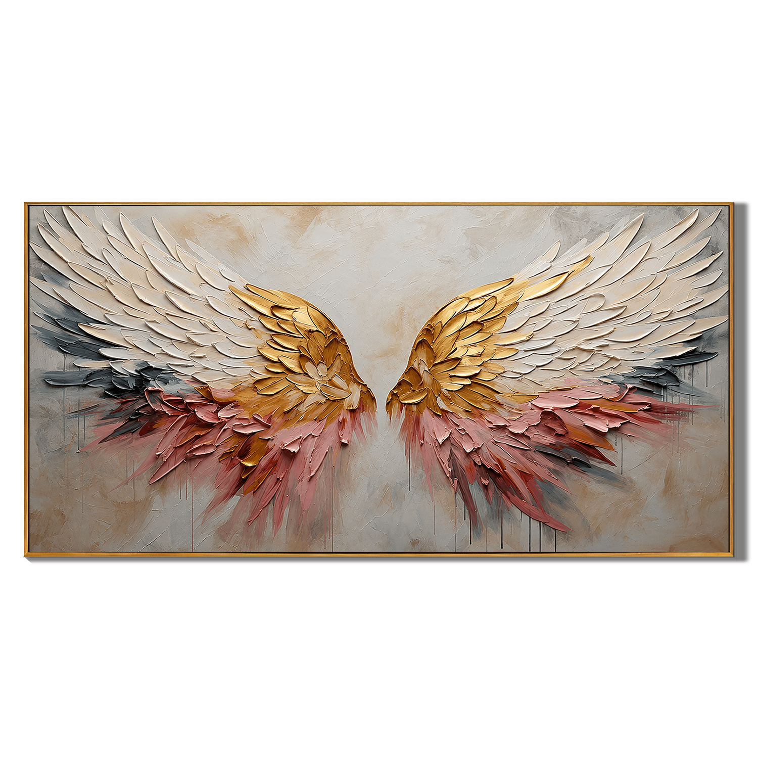 “Wings of Grace” – Gold White Angel Wings Impasto Oil Painting