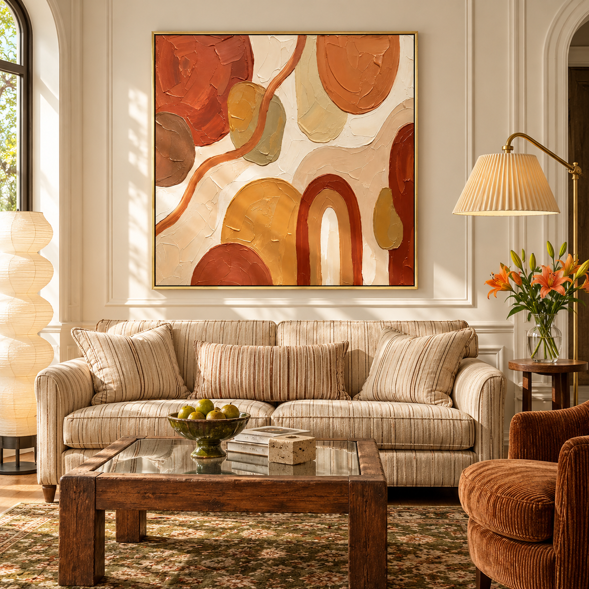 "Terracotta Rhythm" – Mid-Century Modern Earth Tone Textured Acrylic Painting