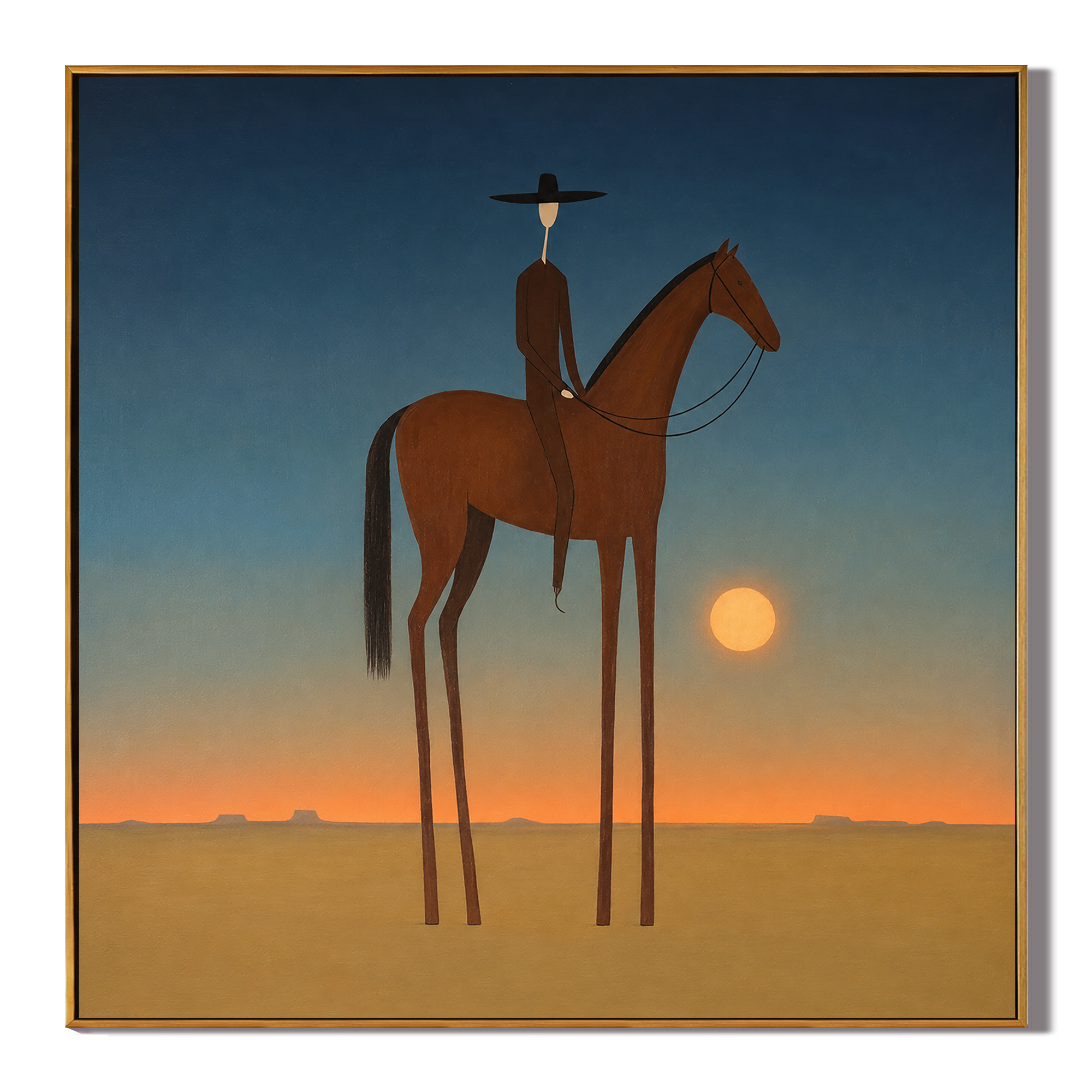 "Moonlit Horizon" – Minimalist Western Cowboy Horse Oil Painting