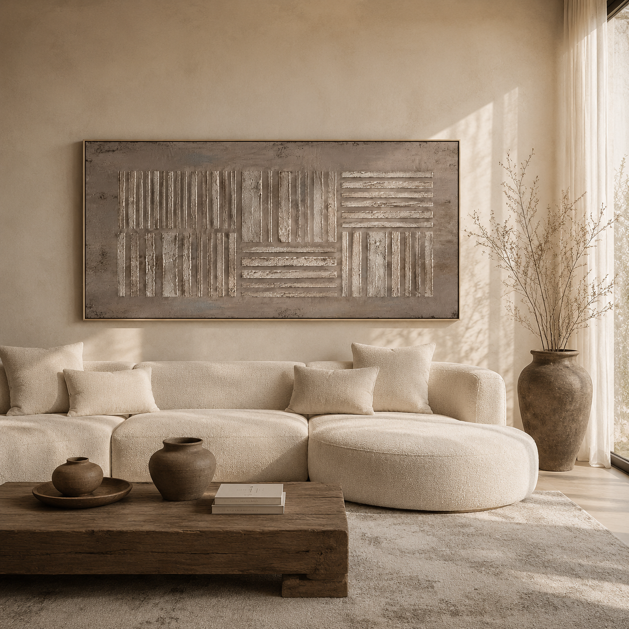 "Organic Gridwork" – Wabi-Sabi Earth Tone Abstract Textured Relief Painting