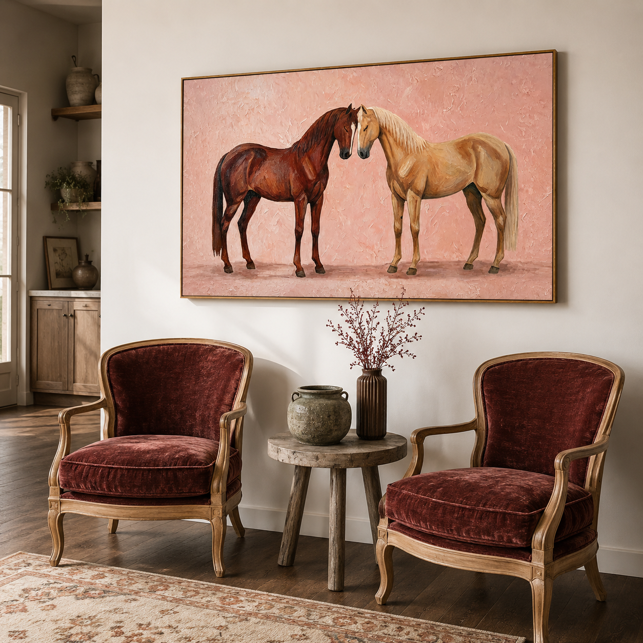 “Tender Companions” – Romantic Horse Couple Oil Painting