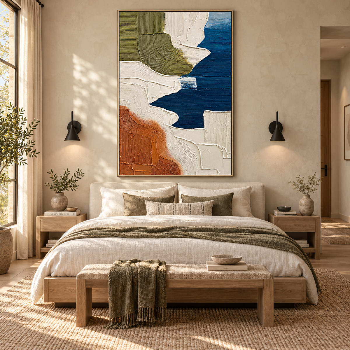 "Tidal Terrains" – Blue Terracotta Textured Abstract Painting