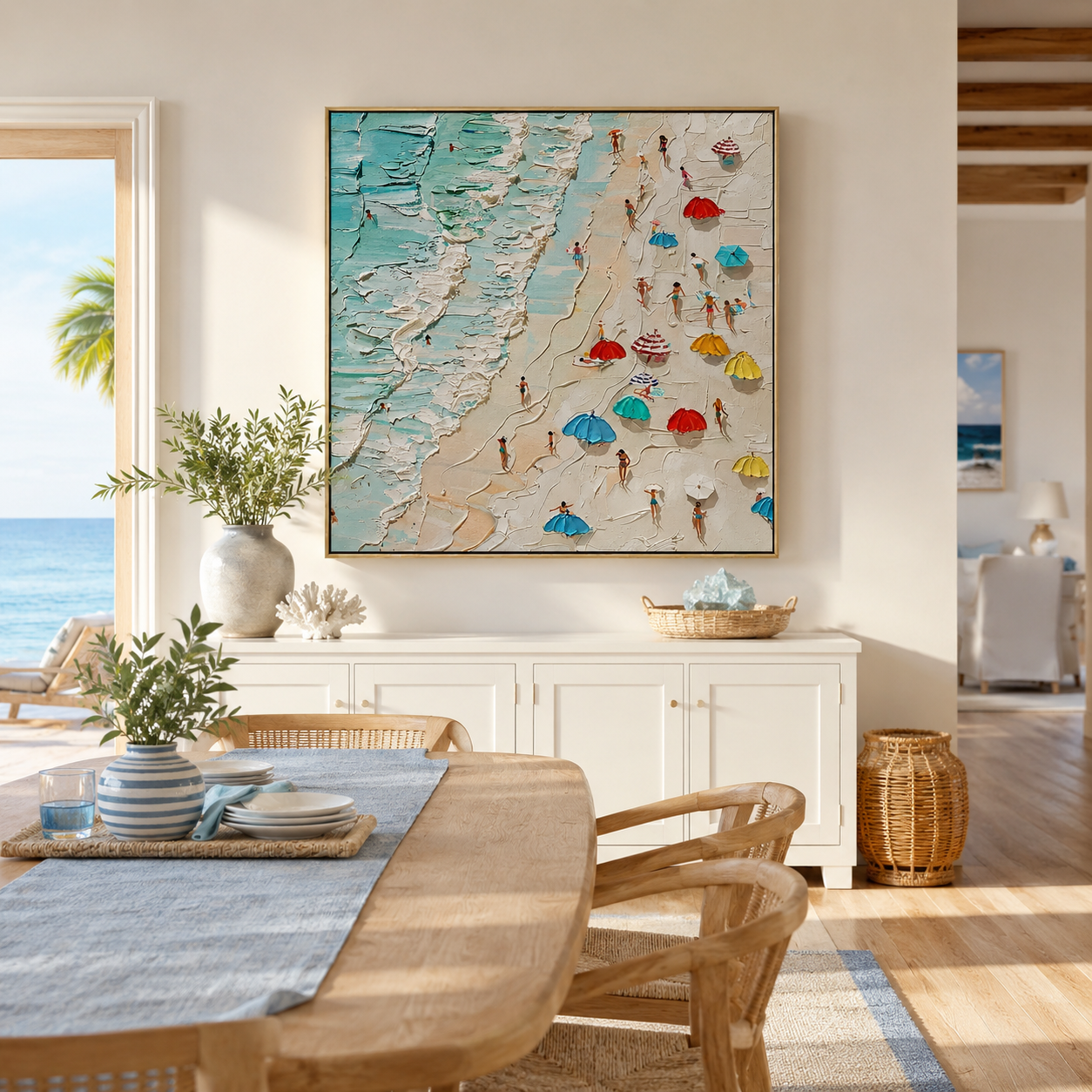 "Beachside Joy" – Coastal Beach Scene Textured Oil Painting