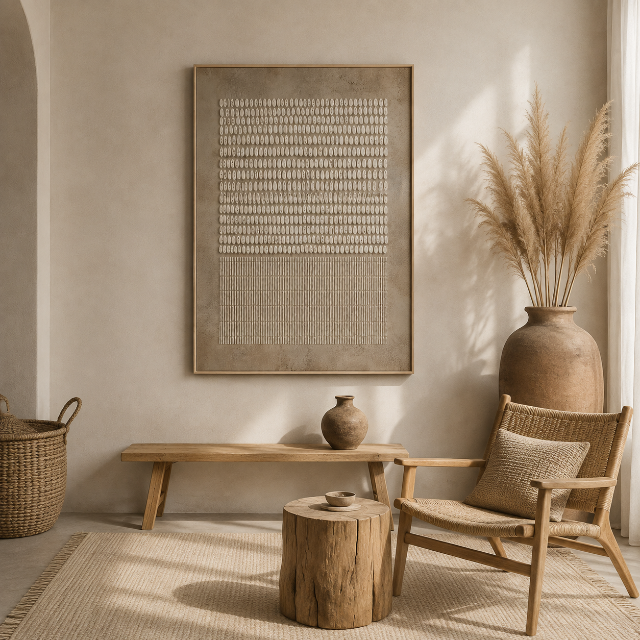 "Grains of Serenity" – Wabi-Sabi Sand Tone Abstract Relief Painting