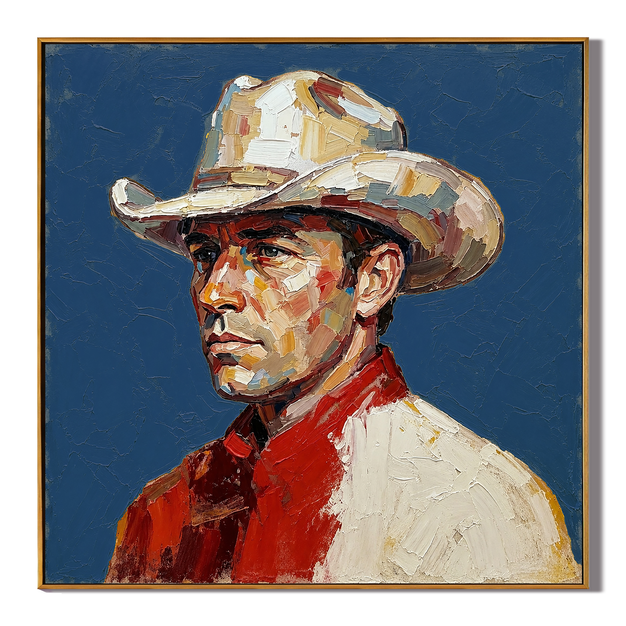 "Silent Rider" – Western Cowboy Portrait Textured Oil Painting
