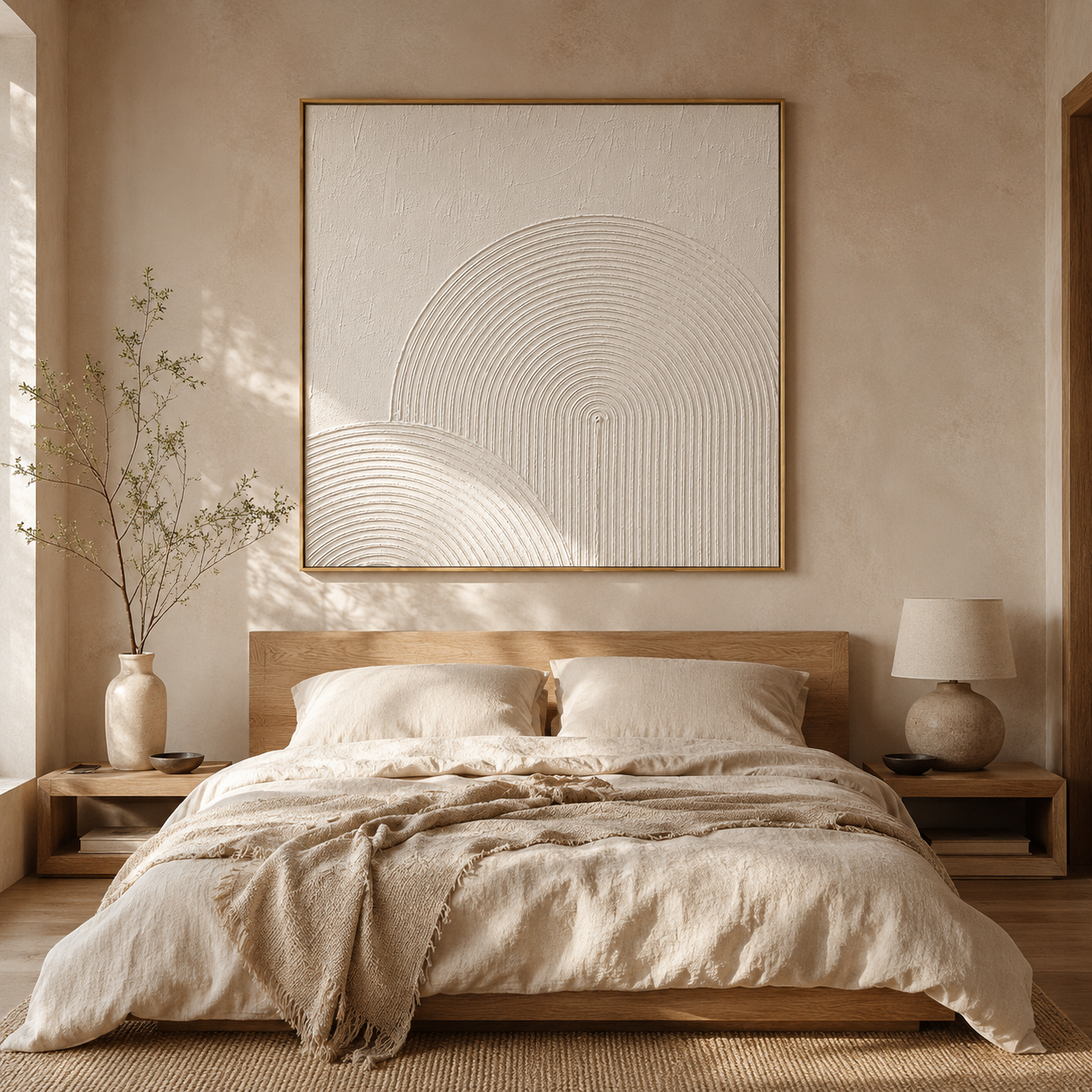 "Arched Stillness" – Wabi Sabi Cream Geometric Textured Painting