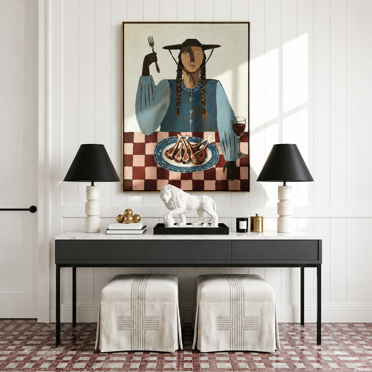 “After the Feast” – Vintage Folk Dining Portrait Oil Painting