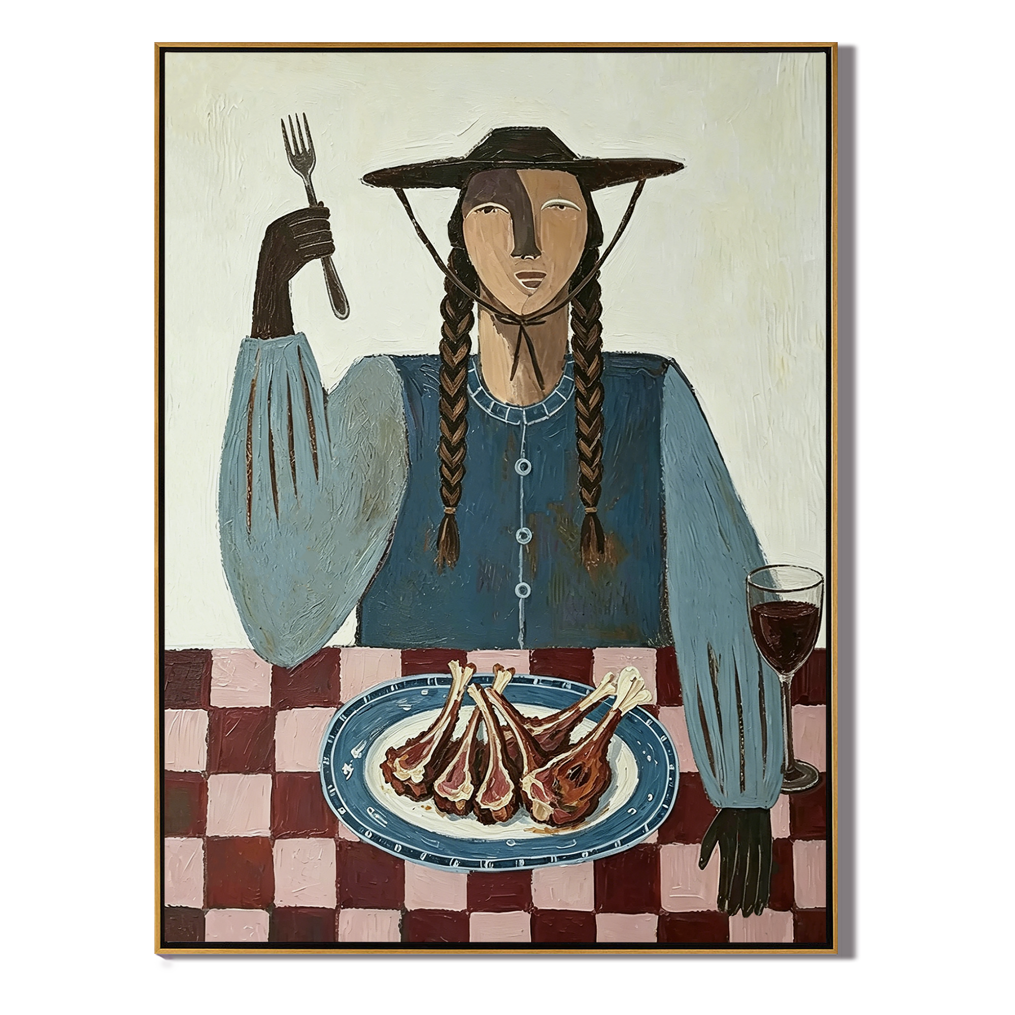 “After the Feast” – Vintage Folk Dining Portrait Oil Painting