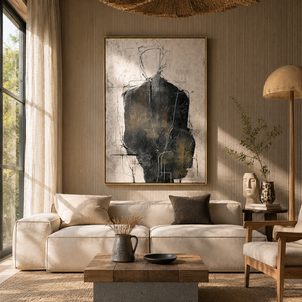 "The Quiet Figure" – Abstract Black Figure Portrait Textured Painting