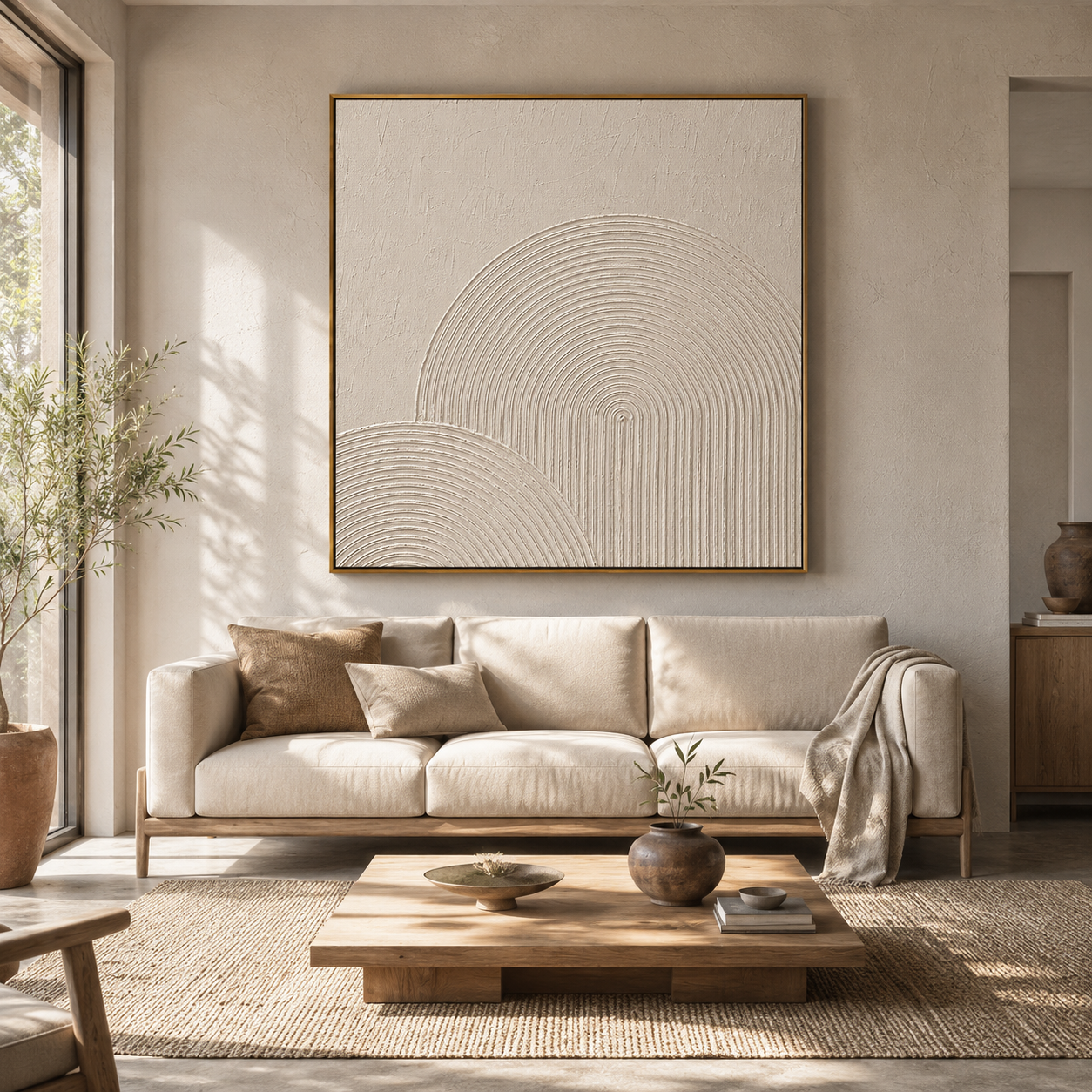 "Arched Stillness" – Wabi Sabi Cream Geometric Textured Painting