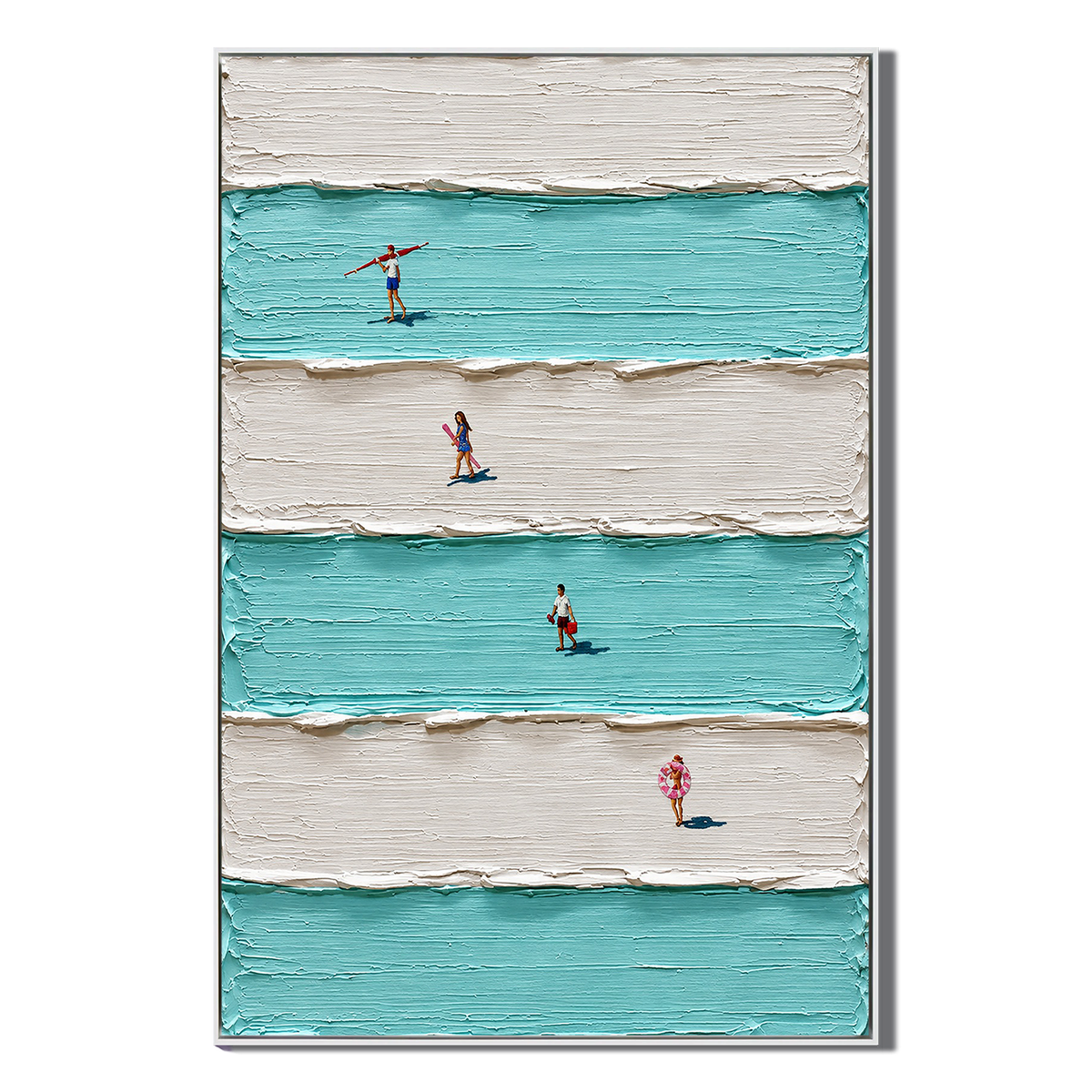 "Striped Waves" – Minimalist Striped Aerial Swimmers Textured Oil Painting