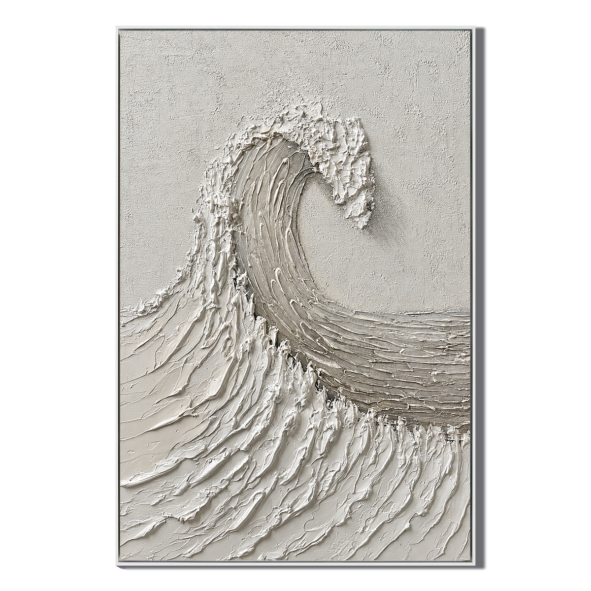 "White Tide Stillness" – Wabi Sabi Wave Textured Oil Painting