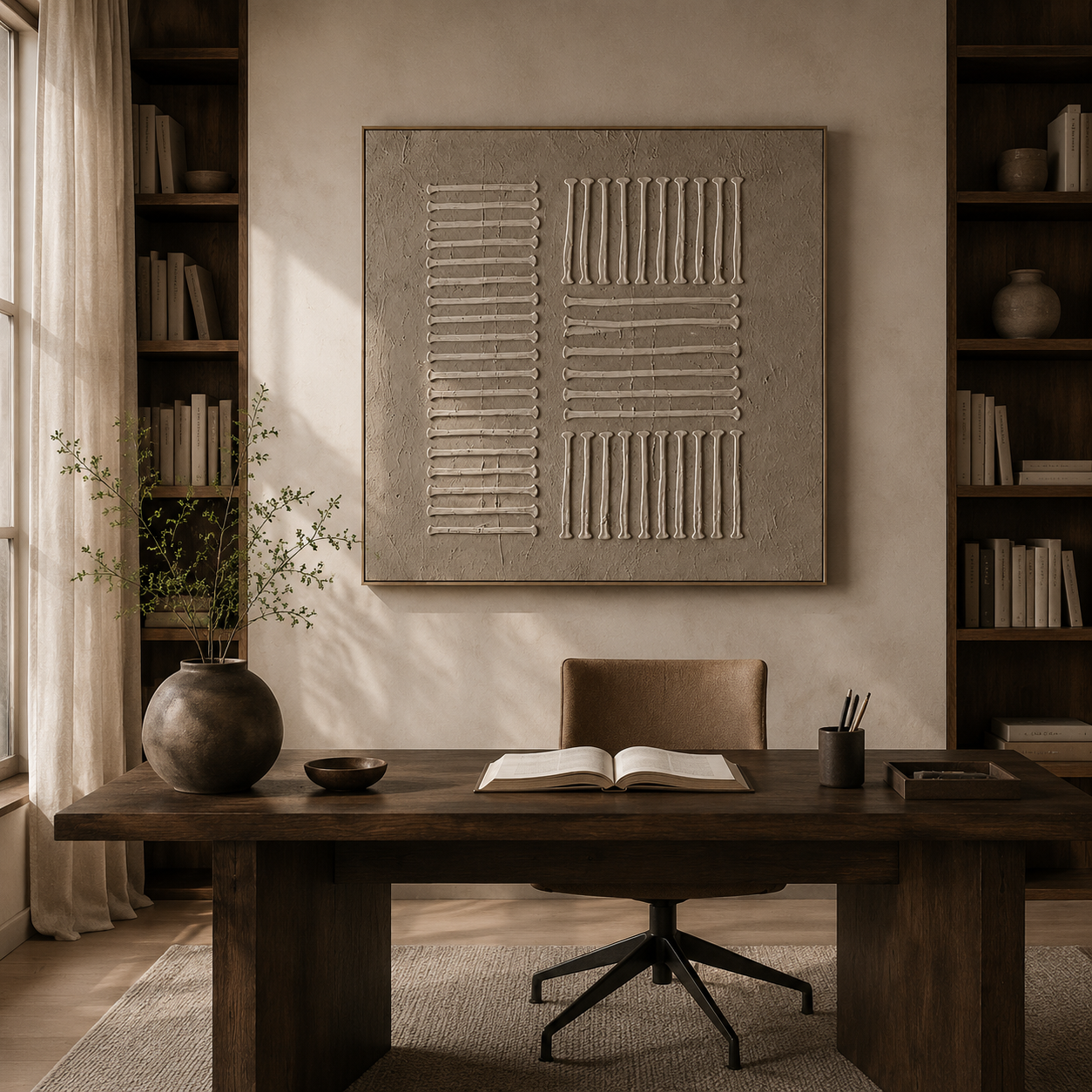 "Tranquil Rhythms" – Wabi-Sabi Beige Textured Minimalist Acrylic Painting