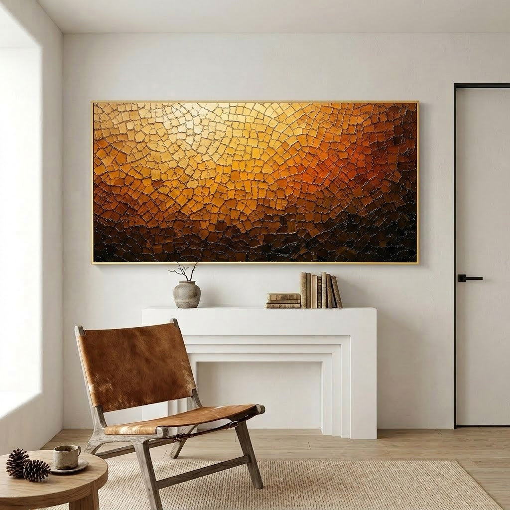 "Golden Terra" – Earth Tone Mosaic Textured Abstract Oil Painting