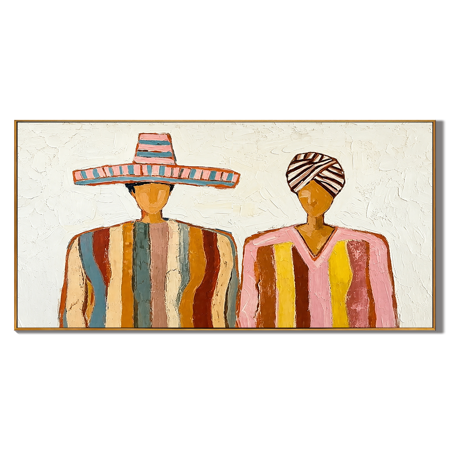 “Fiesta Companions” – Colorful Mexican Folk Impasto Oil Painting