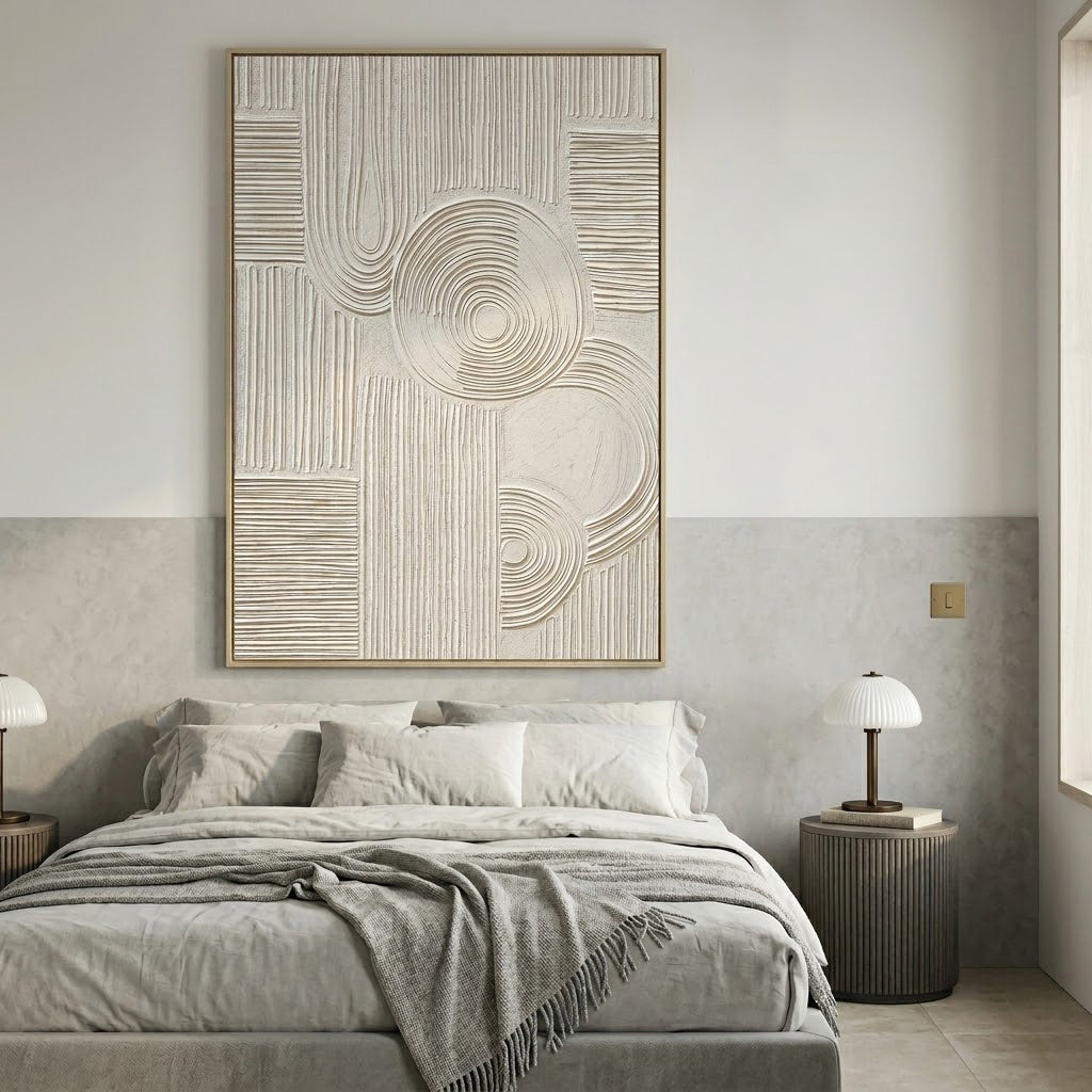 "Quiet Rhythm" – Wabi Sabi White Geometric Textured Painting