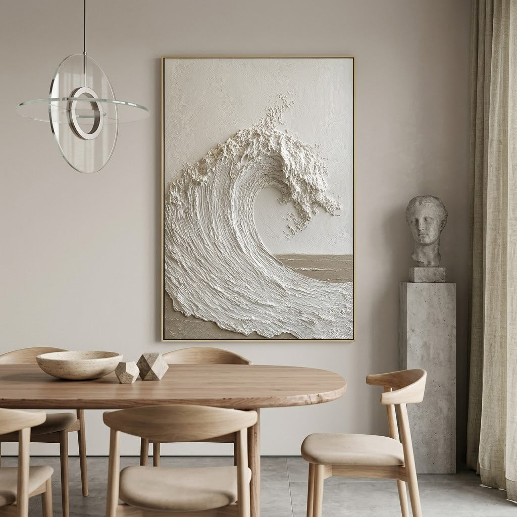 "Silent Crest" – Wabi Sabi White Wave Textured Painting