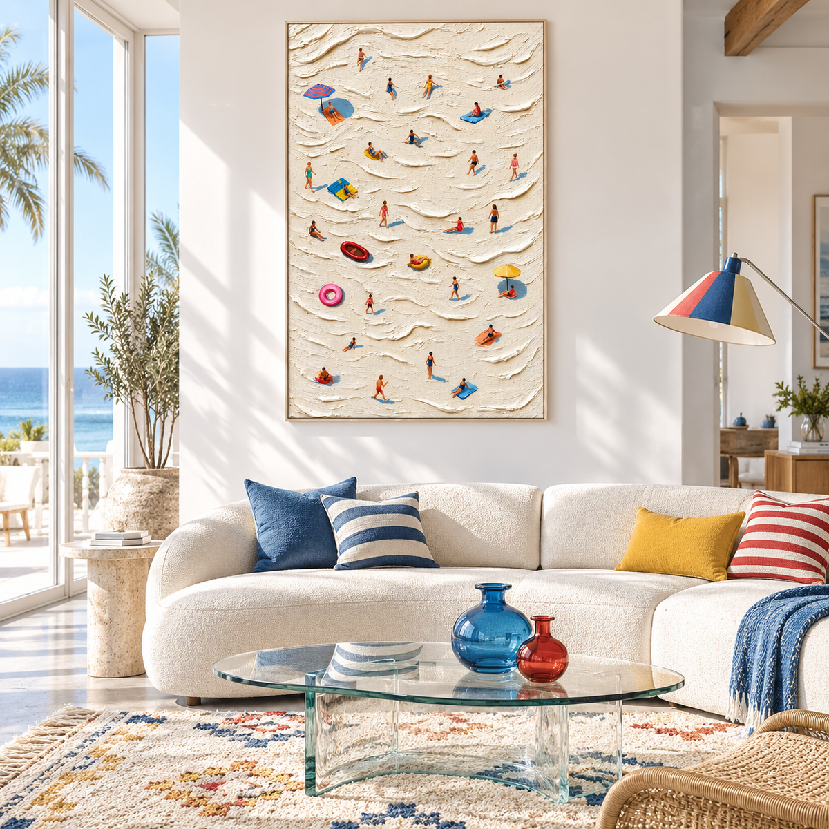 "Sunlit Drift" – Coastal Aerial Swimmer Textured Oil Painting