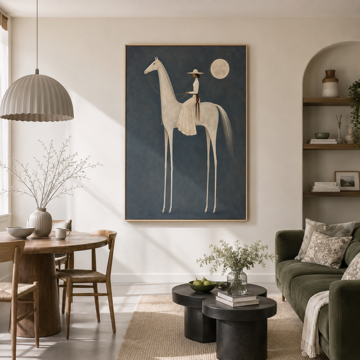 "Moonlit Nomad" – Minimalist Surrealist Equestrian Acrylic Painting