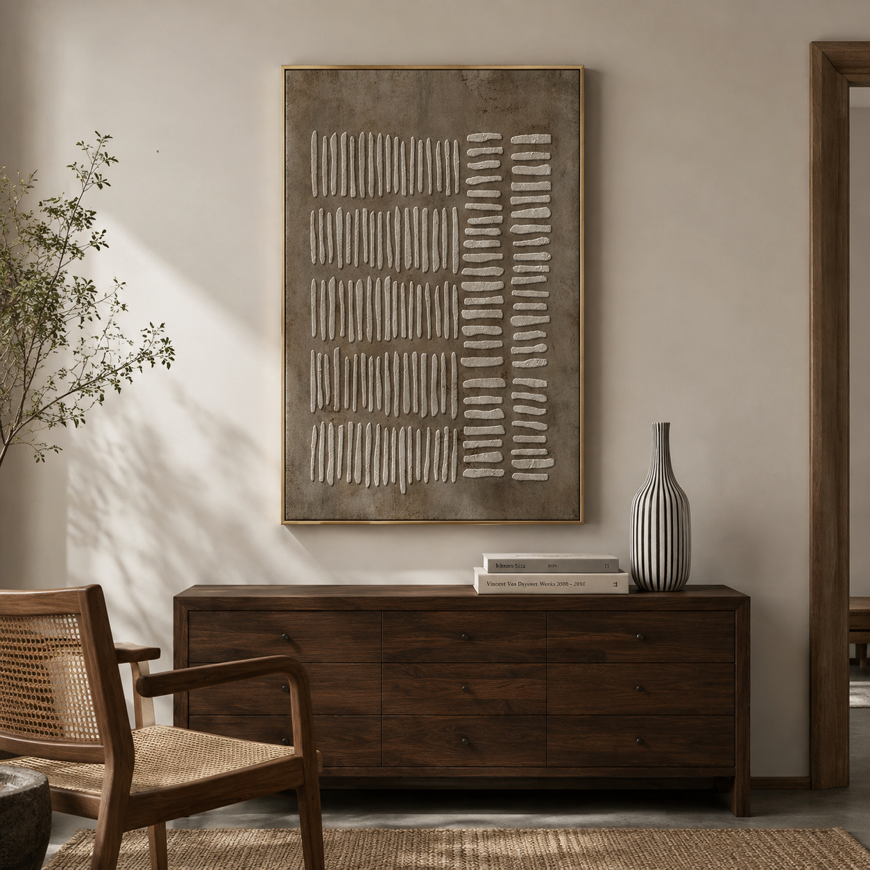 "Tranquil Harmony" – Wabi-Sabi Earth Tone Abstract Relief Painting