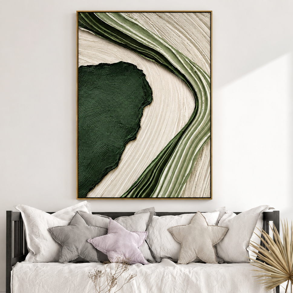 "Forest Current" – Green Wabi Sabi Textured Abstract Painting