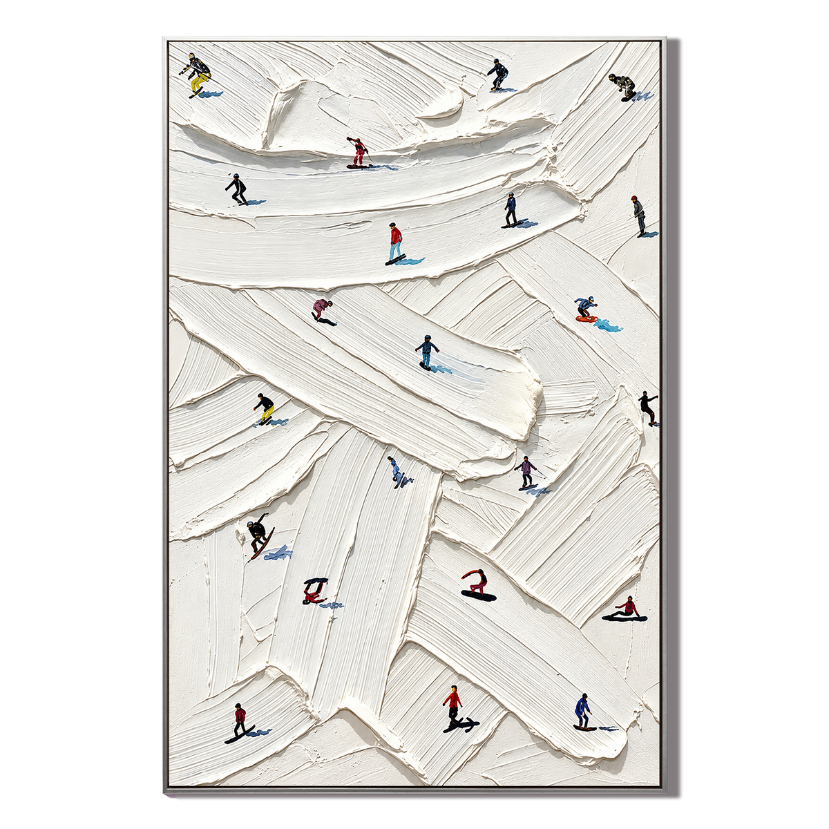 "Frozen Dynamics" – Abstract Impasto Skiers Canvas Painting