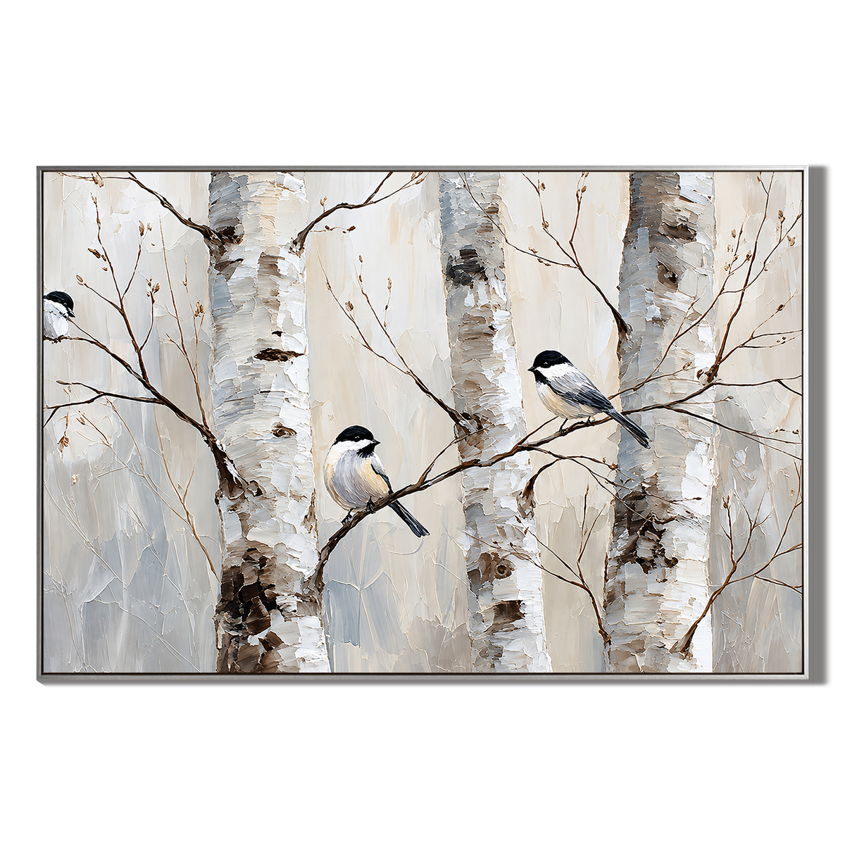 "Winter Serenity" – Minimalist Birch Forest Impasto Oil Painting