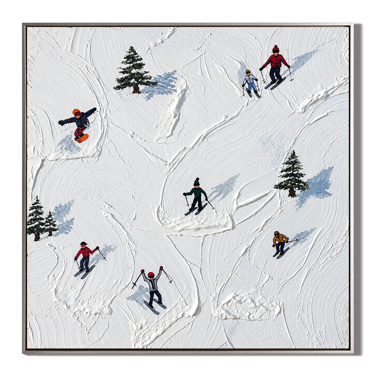"Frost Carvings" – Alpine Ski Slope White Textured Acrylic Painting