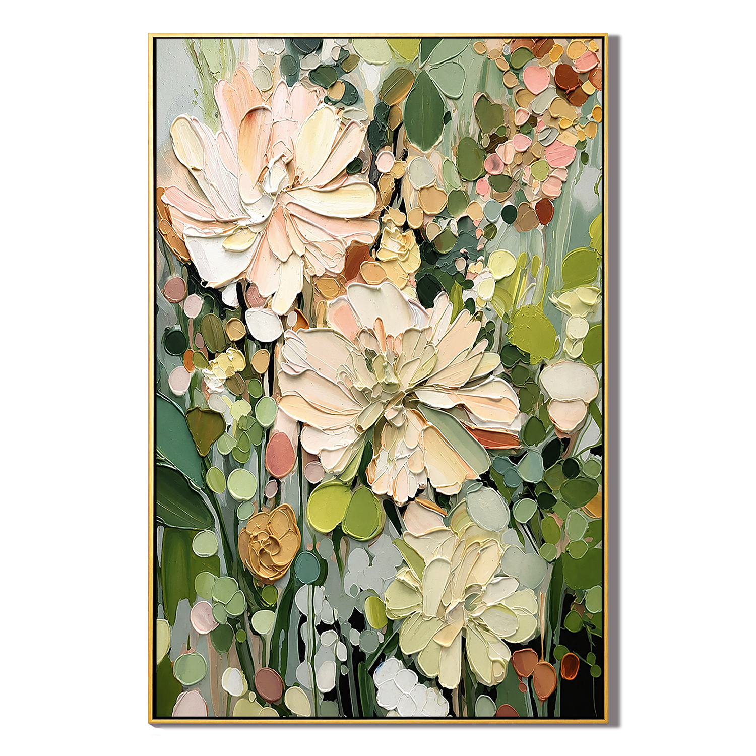 "Blossom Reverie" – Textured Floral Oil Painting in Soft Pink and Green