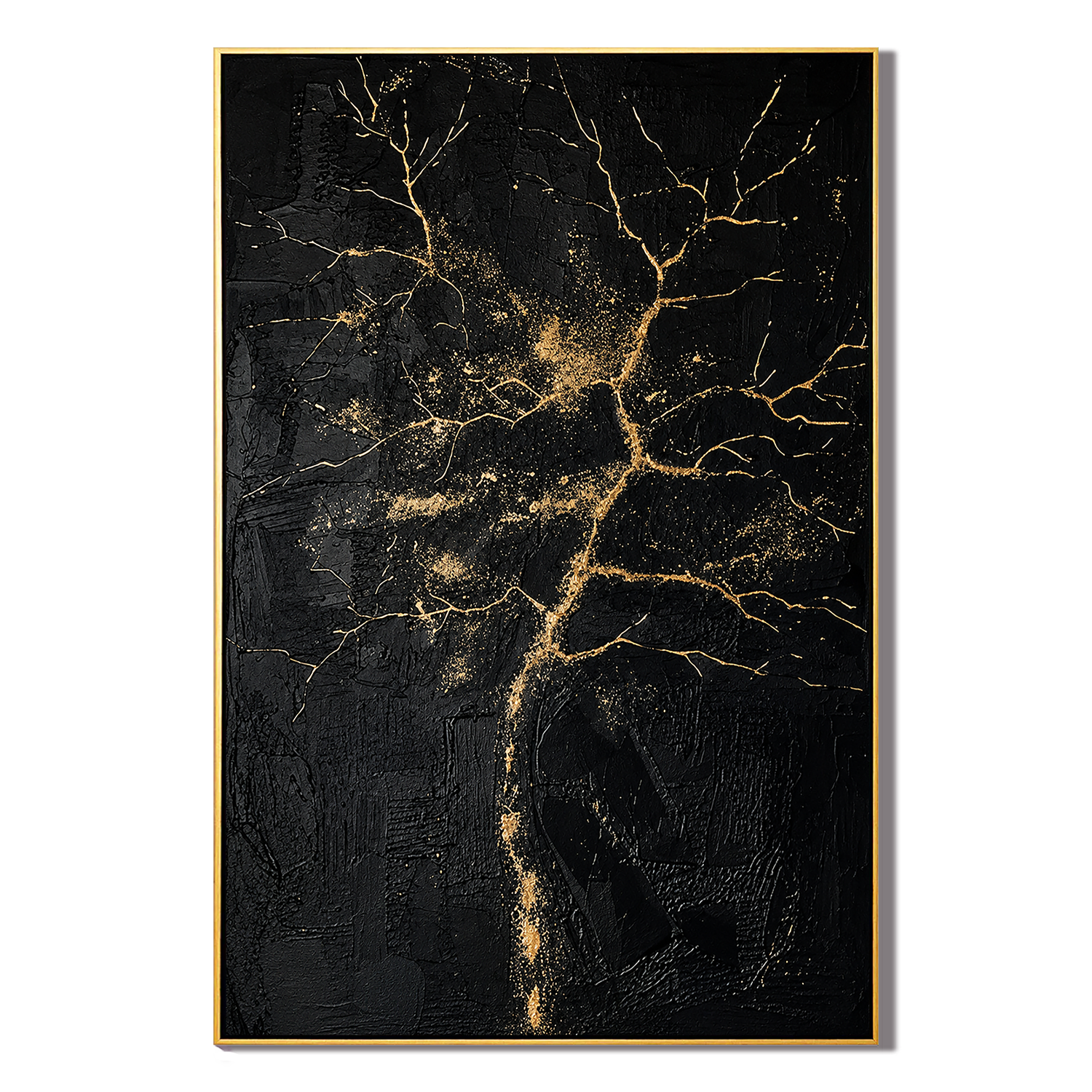 "Gilded Veins" – Black Gold Tree Textured Abstract Painting