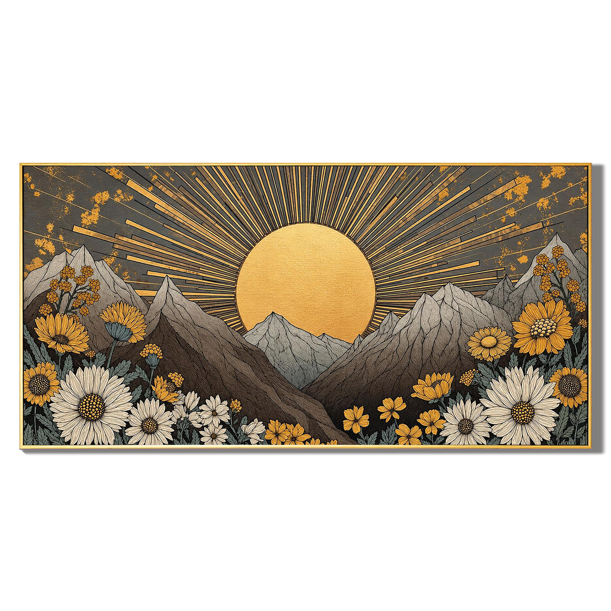 "Golden Meridian" – Art Deco Mountain Sunrise Hand-Painted Oil Painting