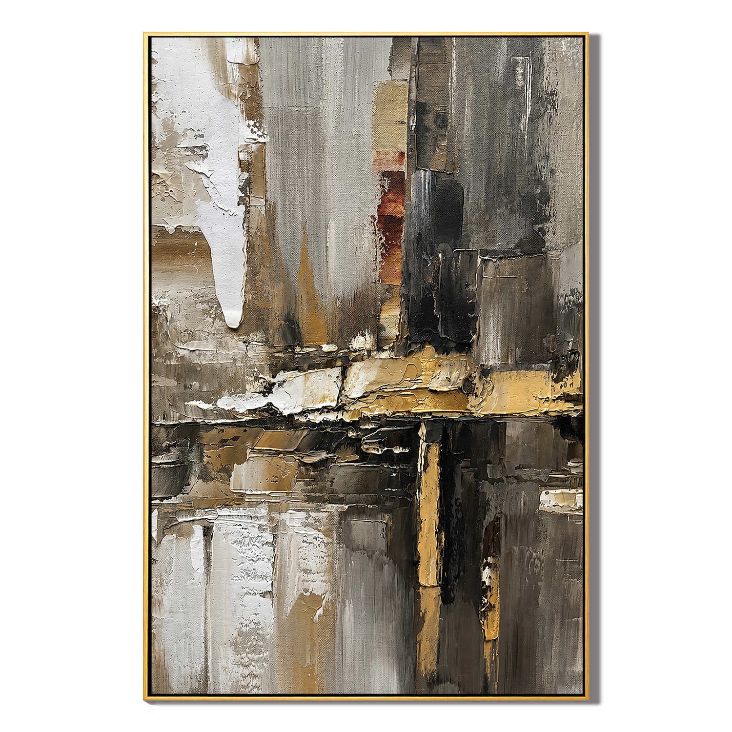 "Urban Relic" – Industrial Black Gold Textured Abstract Painting