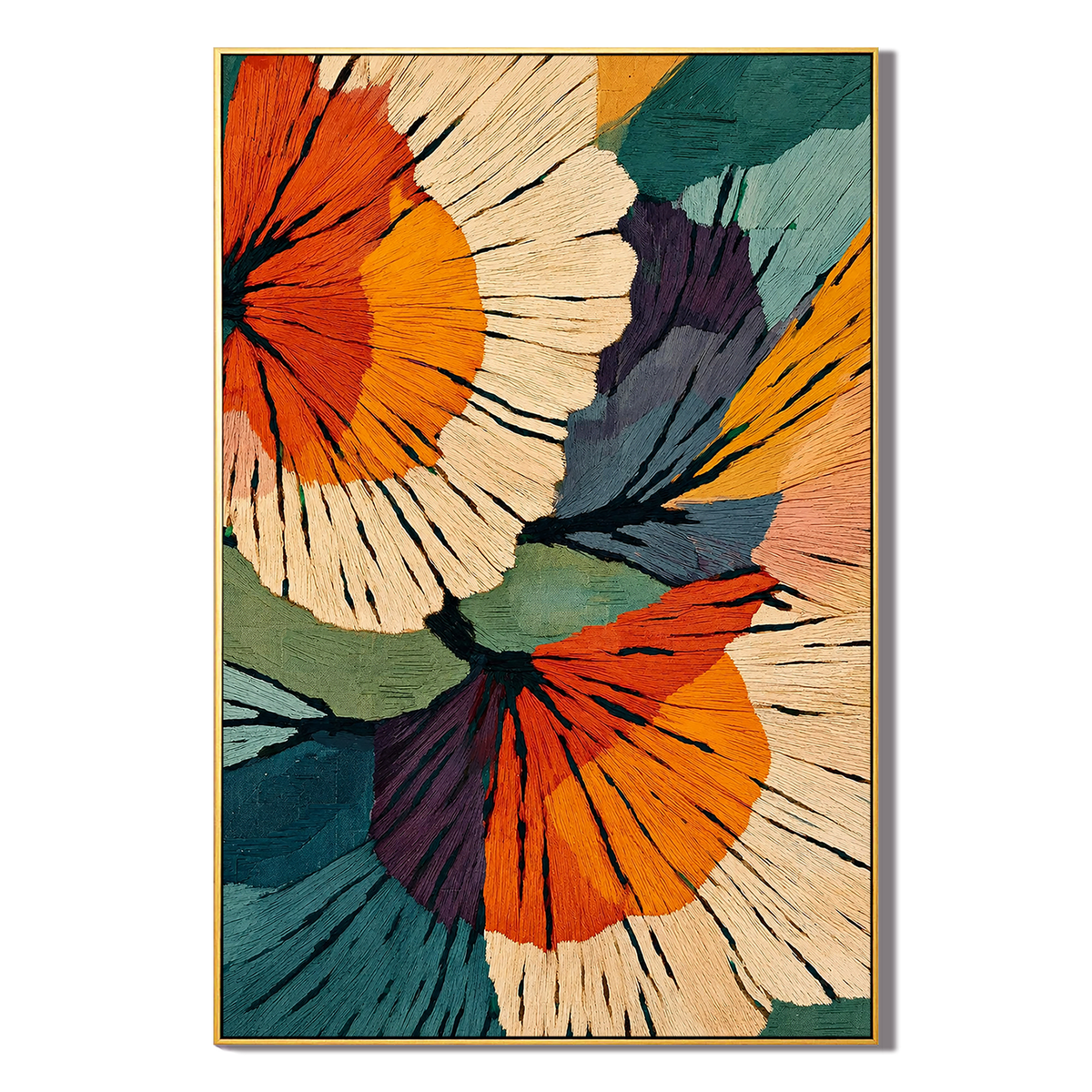 "Solar Bloom" – Modern Botanical Orange & Teal Textured Acrylic Painting