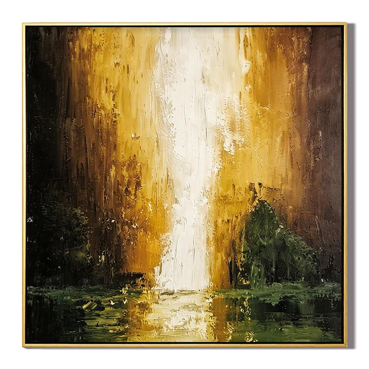 "Luminous Cascade" – Modern Impasto Gold Waterfall Abstract Acrylic Painting