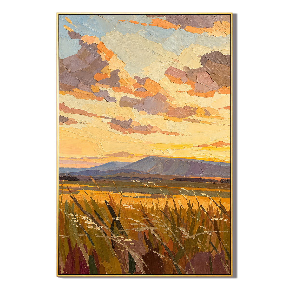 "Golden Twilight" – Impasto Golden Fields Landscape Oil Painting