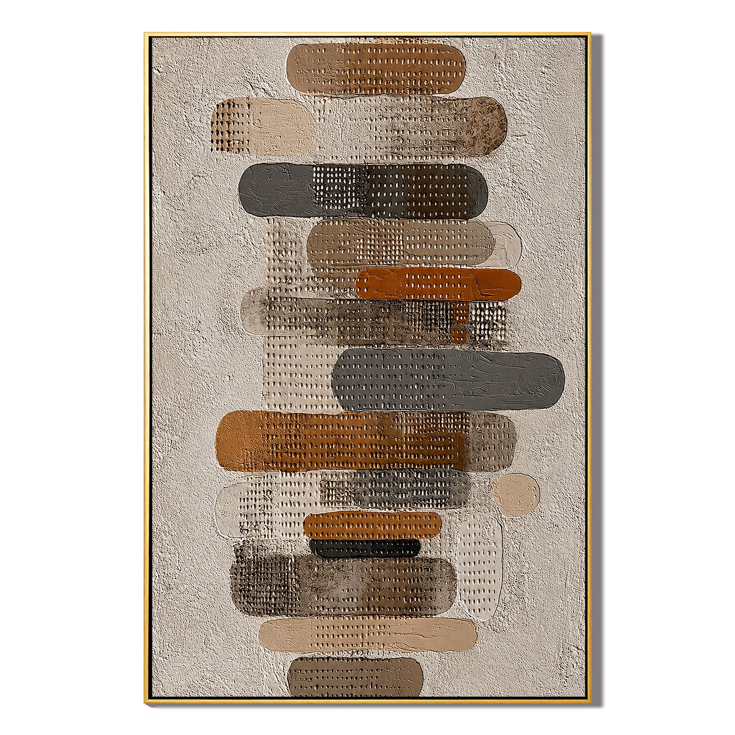 “Stacked Silence” – Neutral Geometric Wabi Sabi Impasto Oil Painting