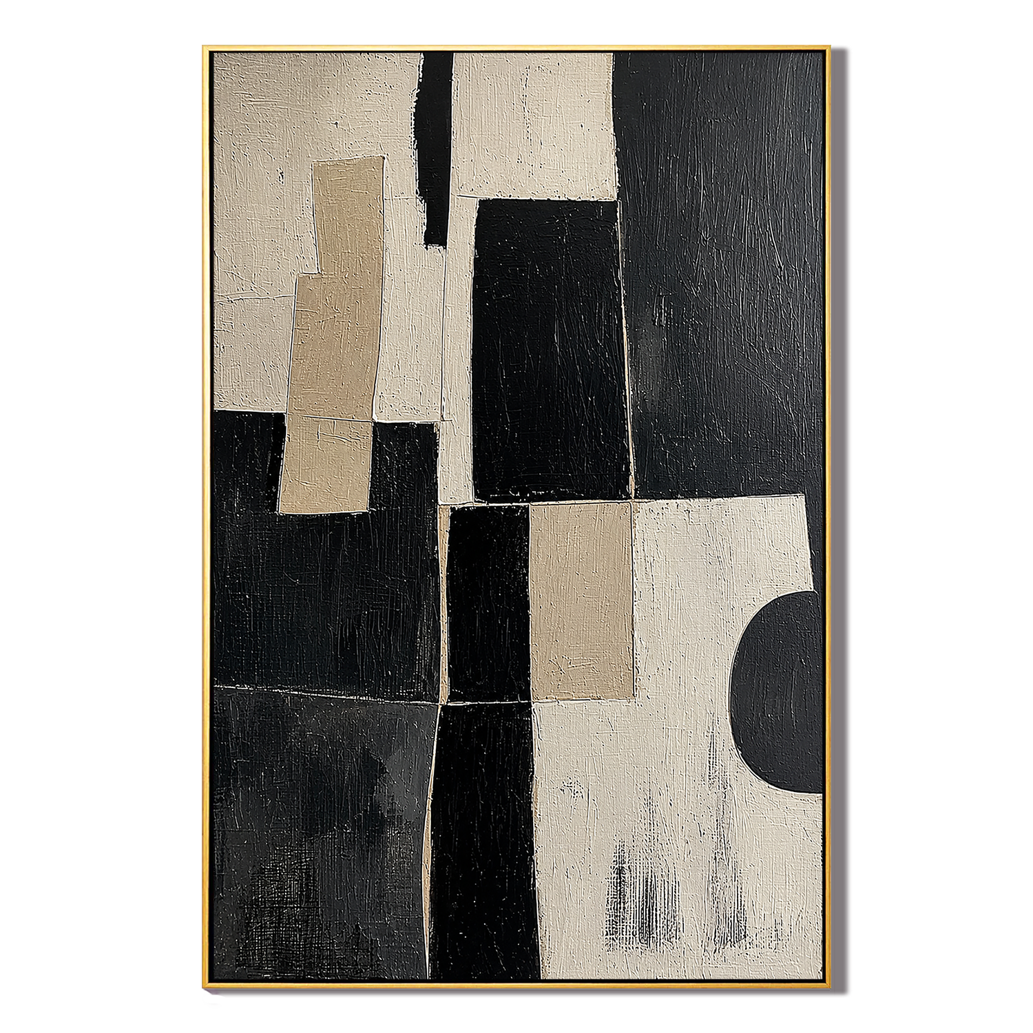 "Monochrome Structure" – Black White Geometric Abstract Painting