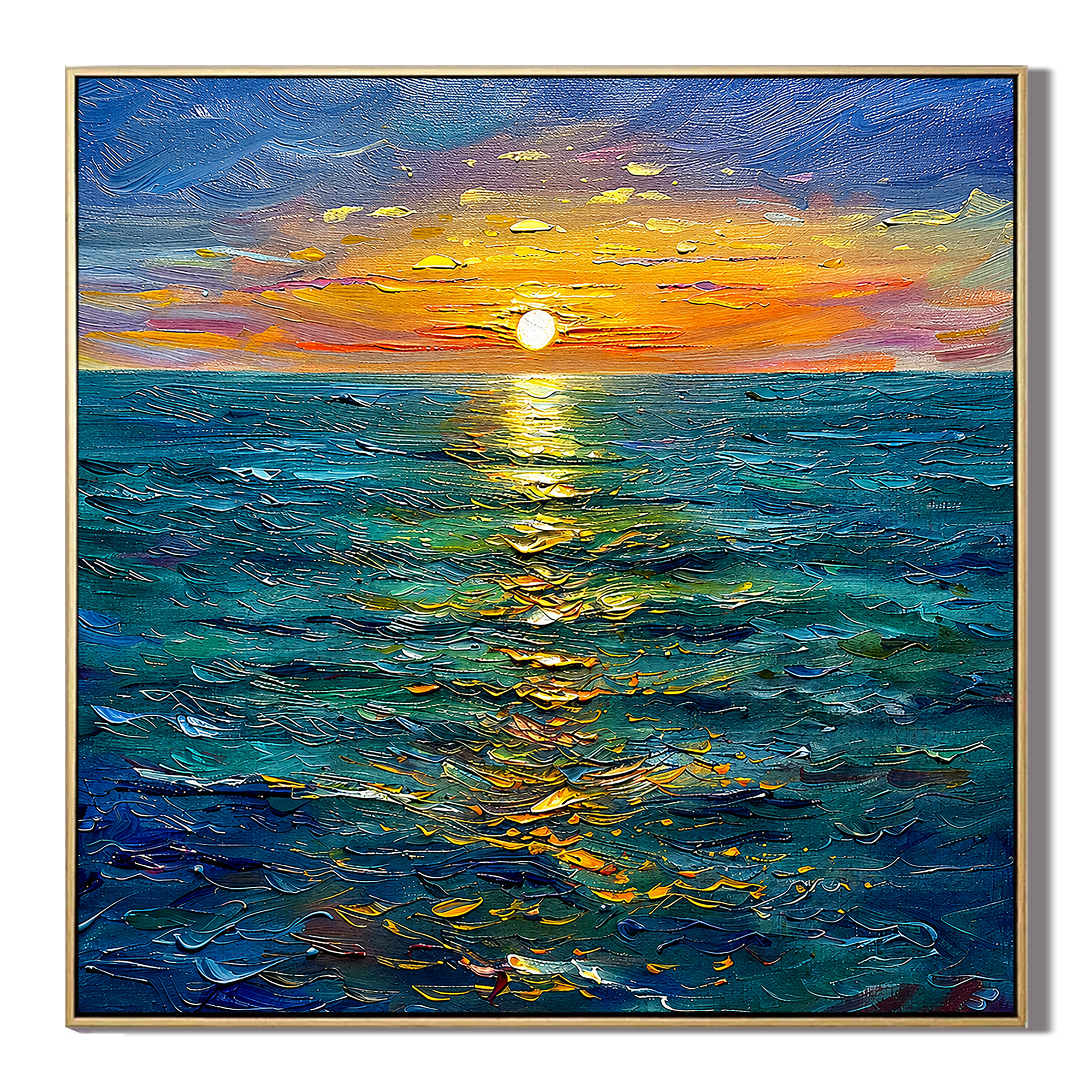 "Golden Horizon" – Ocean Sunset Textured Oil Painting