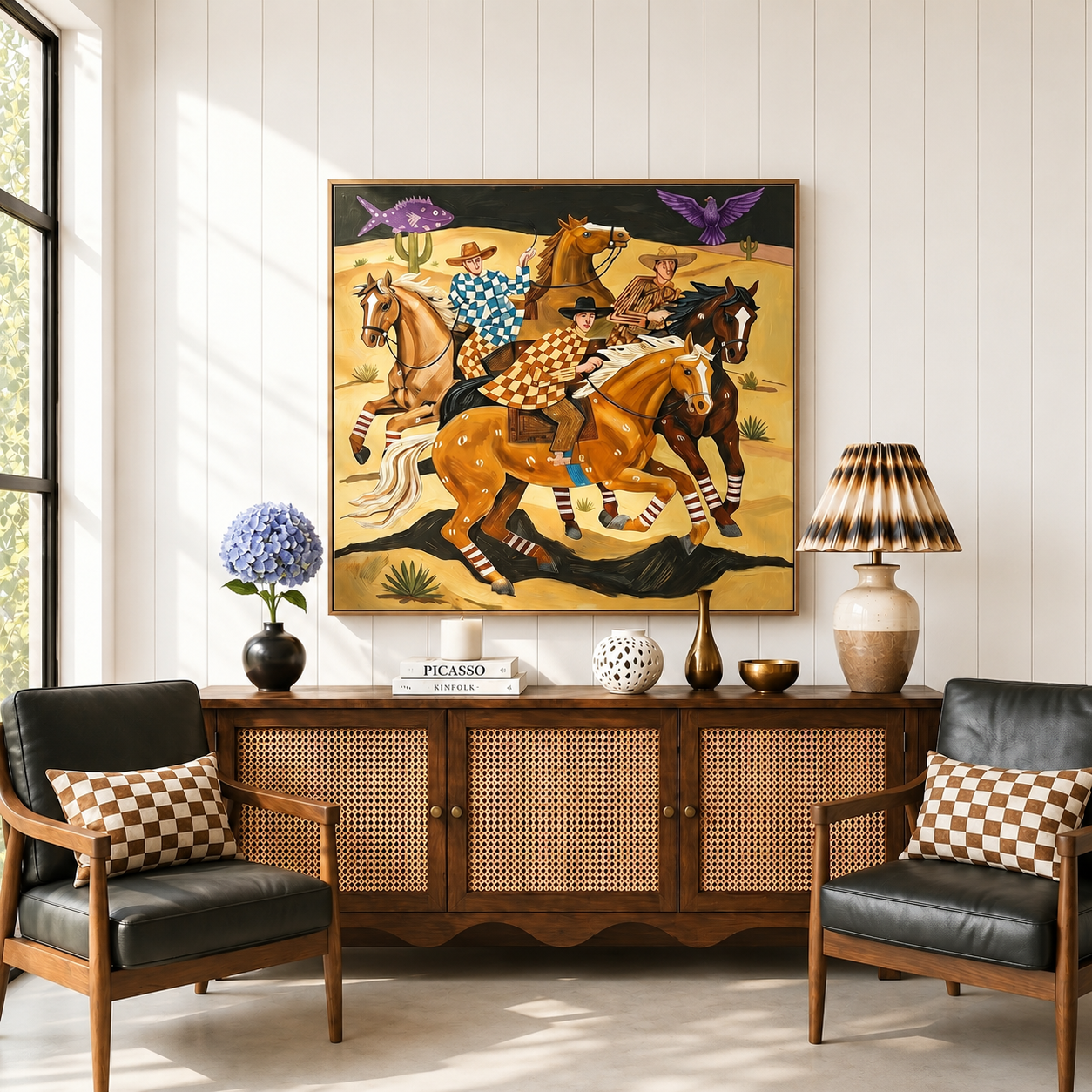 “Desert Riders” – American Western Folk Art Oil Painting