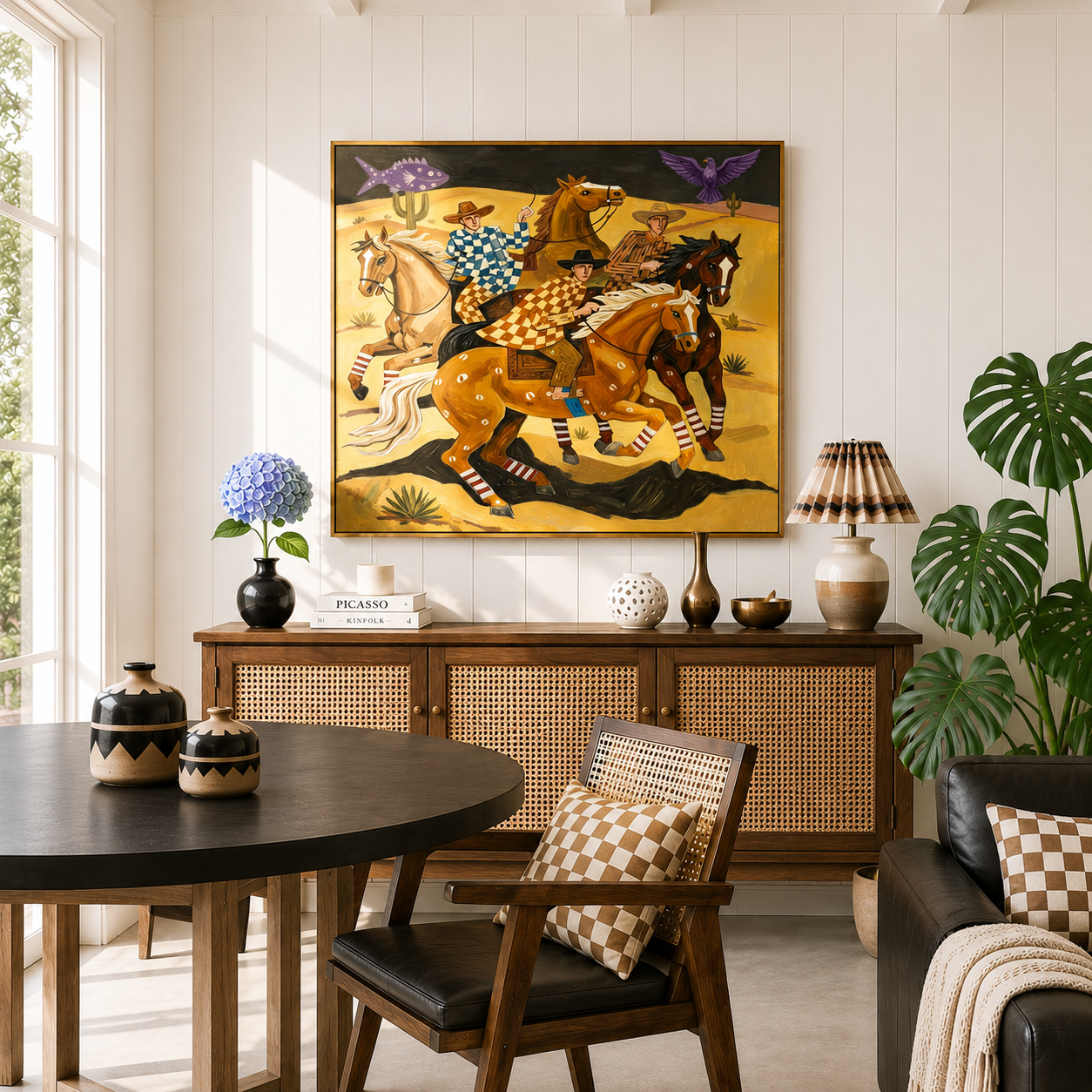 “Desert Riders” – American Western Folk Art Oil Painting