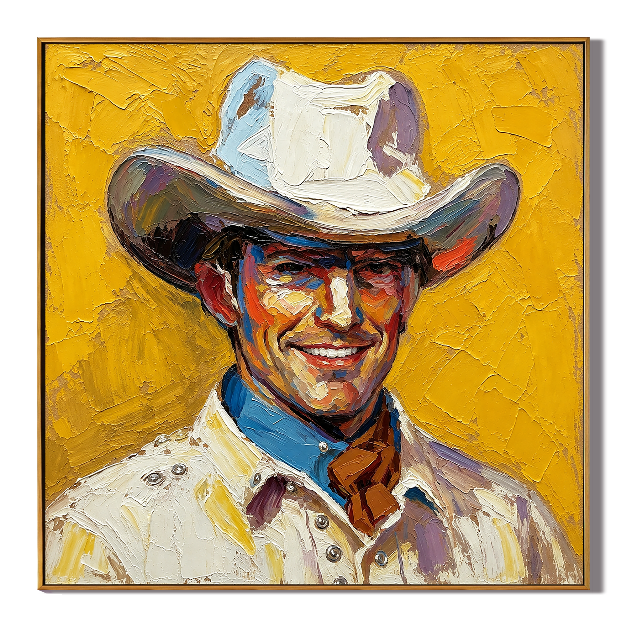 "Golden Grin" – Colorful Western Cowboy Portrait Oil Painting