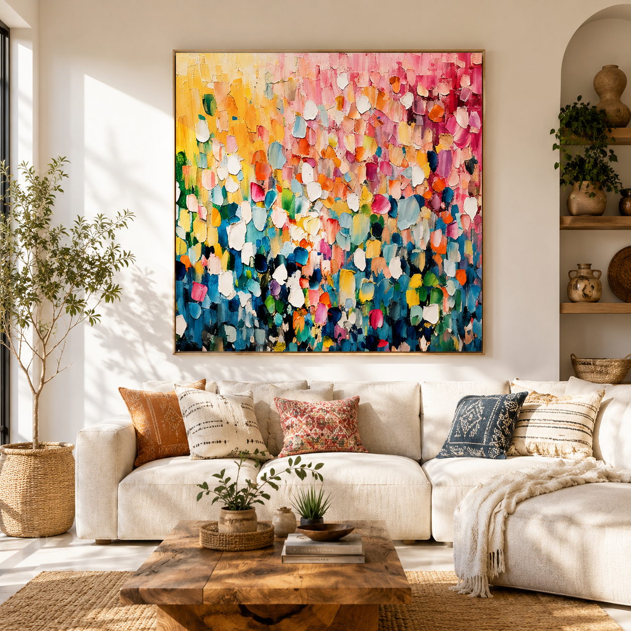 "Blooming Celebration" – Colorful Floral Abstract Textured Painting