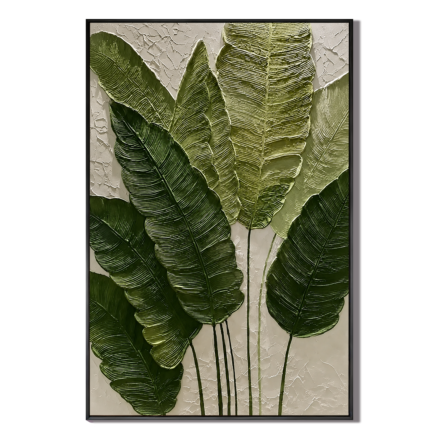 "Verdant Echoes" – Modern Tropical Green Leaf Textured Acrylic Painting