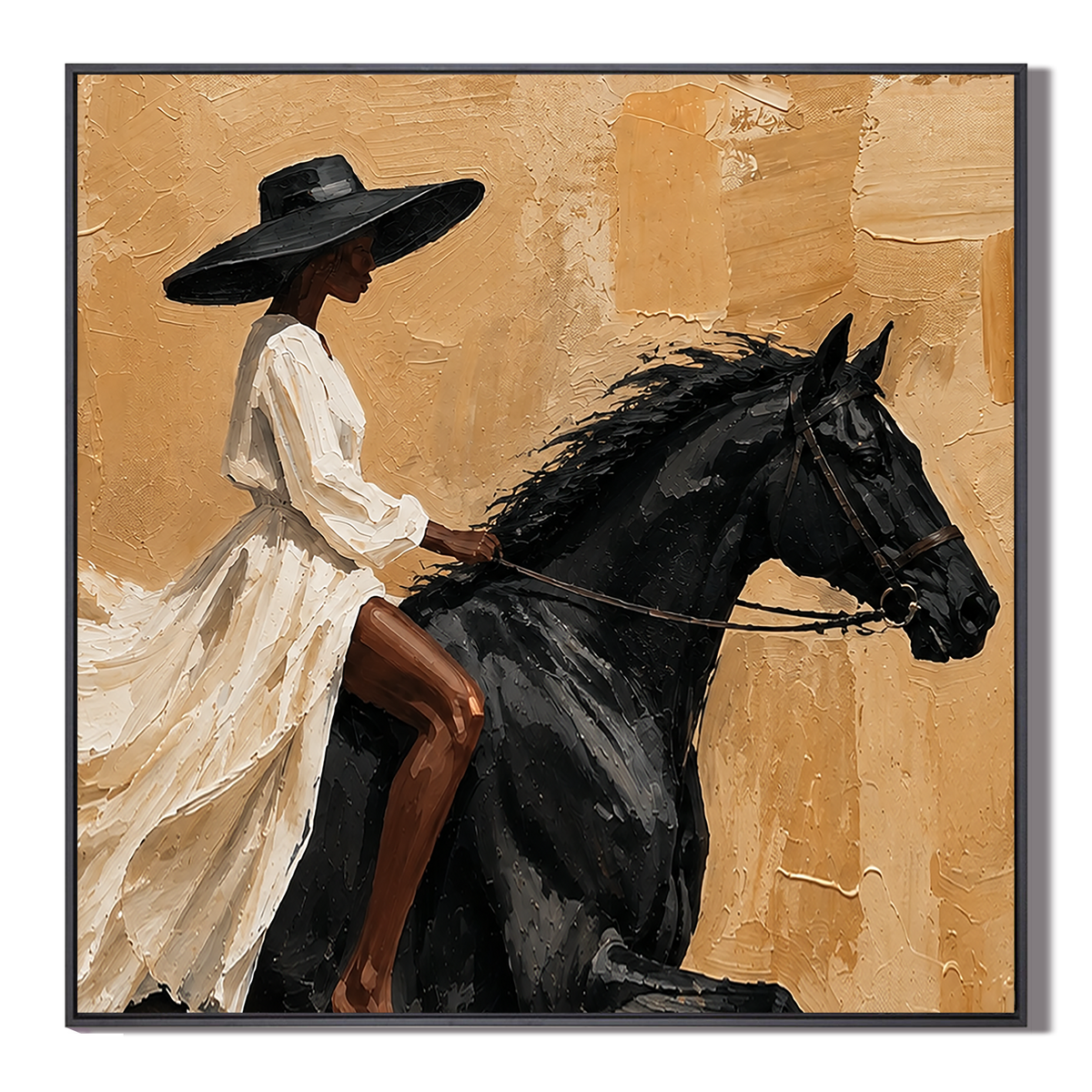 "Silent Gallop" – Modern Equestrian Black Stallion Impasto Oil Painting
