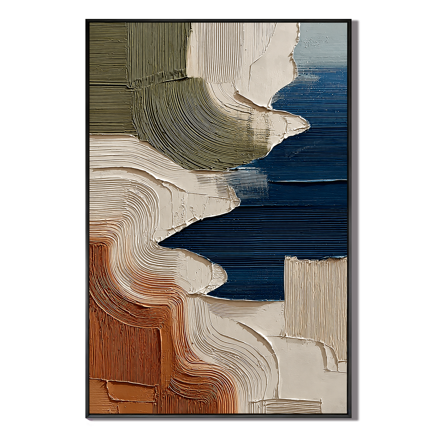"Tidal Terrains" – Blue Terracotta Textured Abstract Painting